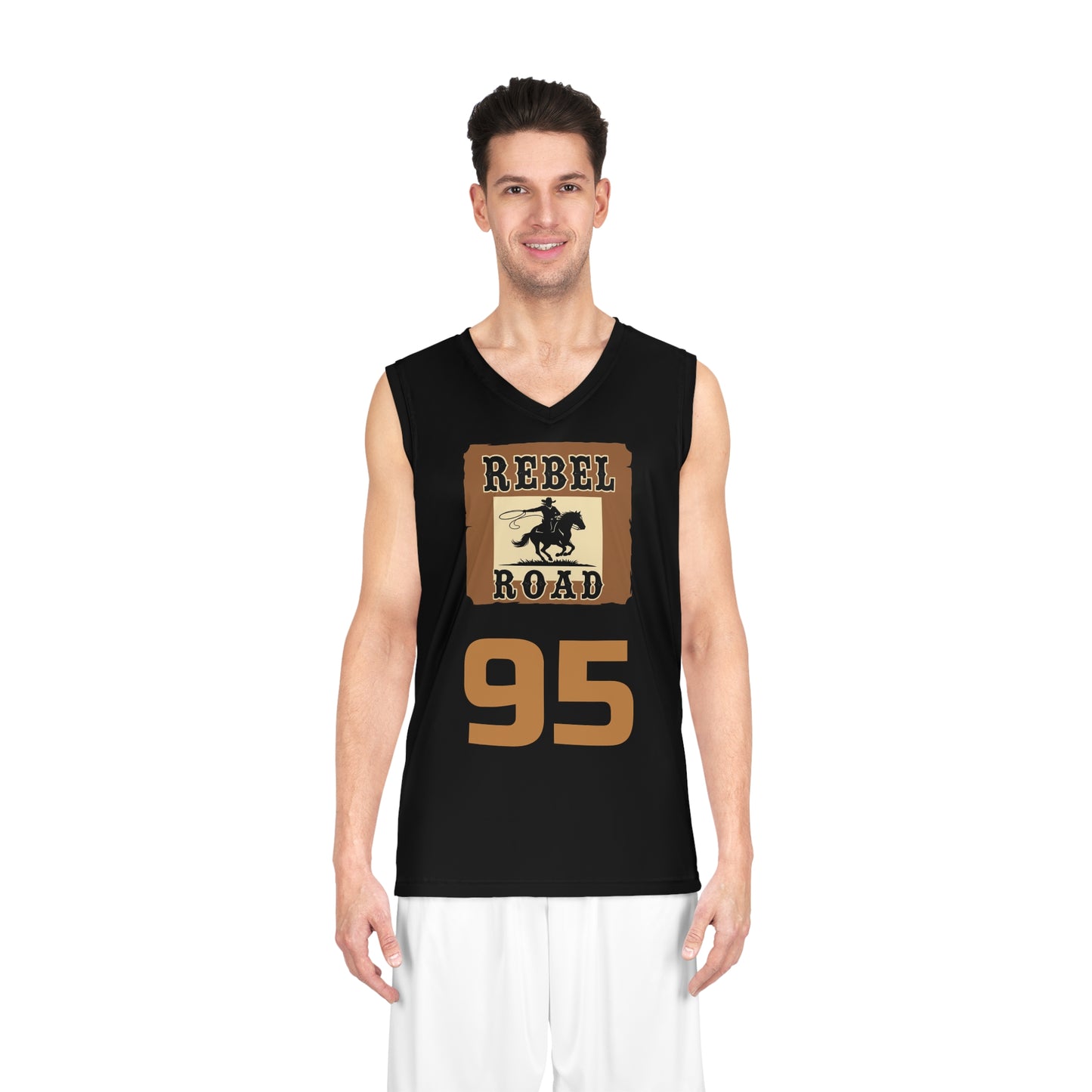 Black "Rebel Road" #95 Rodeo Outlaw Basketball Jersey