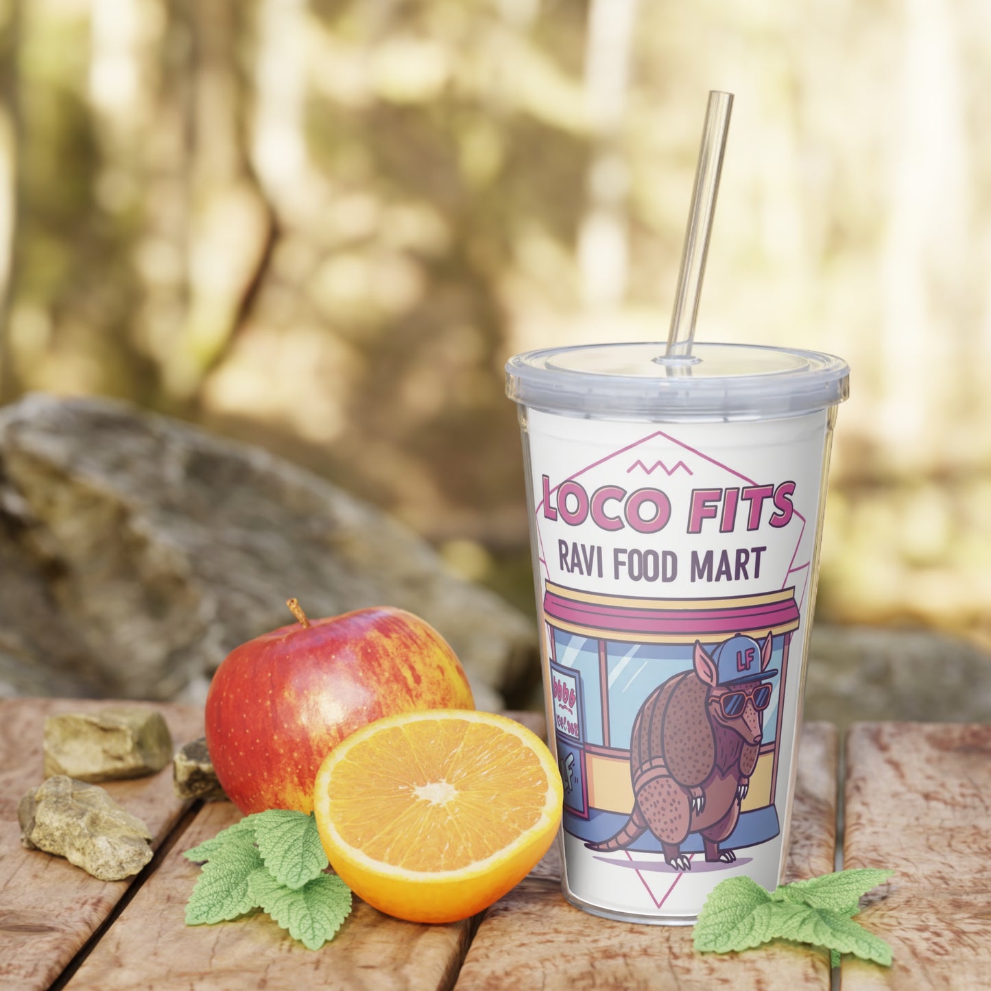 Plastic Tumbler with Straw - Loco Fits Ravi Food Mart Armadillo #2 Design