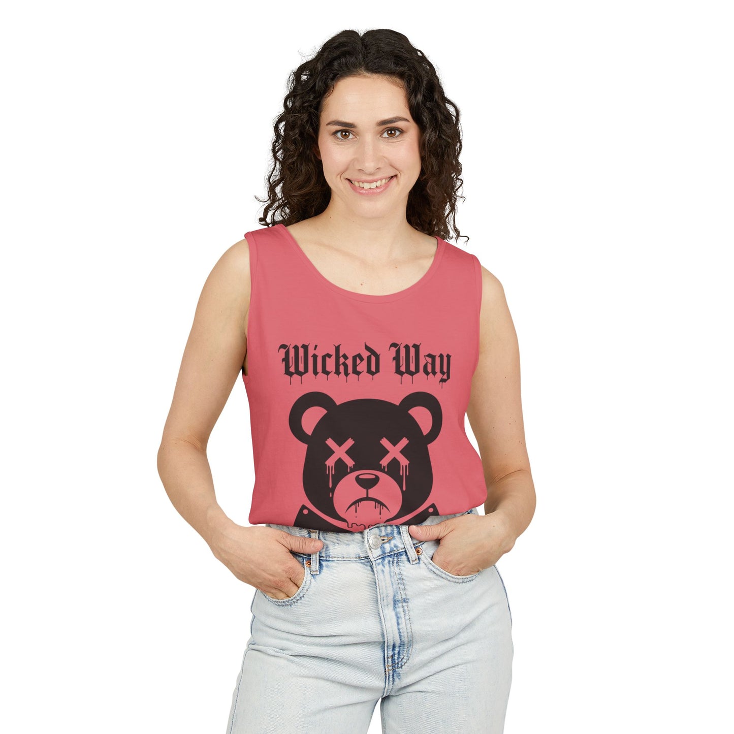 Limited Edition "Wicked Way" Drippy Bear Head Double Butcher Knife Tank Top