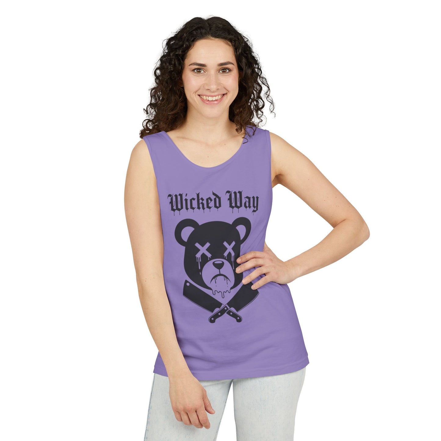 Limited Edition "Wicked Way" Drippy Bear Head Double Butcher Knife Tank Top