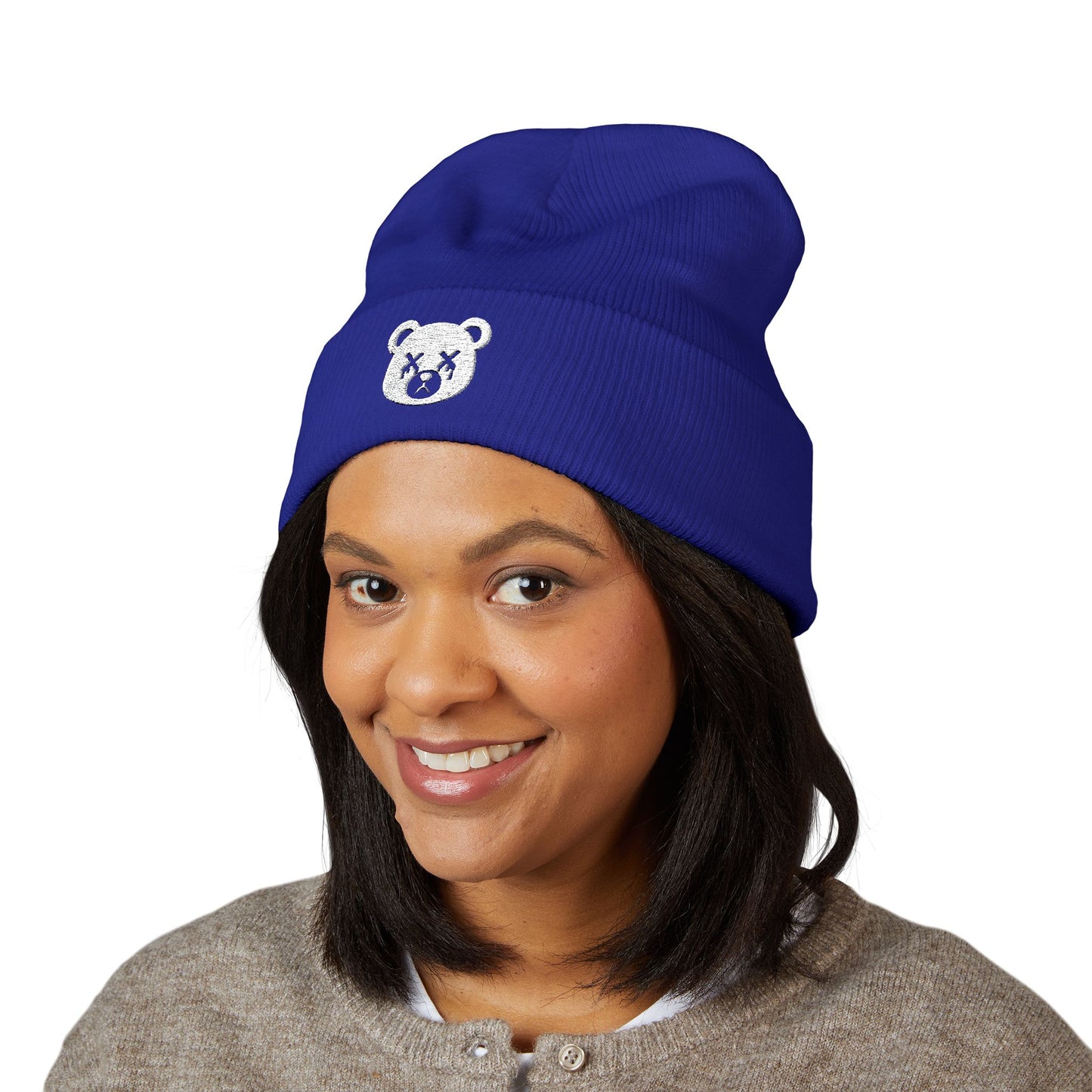 "Wicked Way" Dead Bear Head White Embroidered Beanie