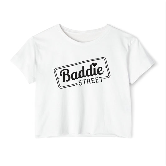 "Baddie Street" B&W Street Sign Woman's Crop Top