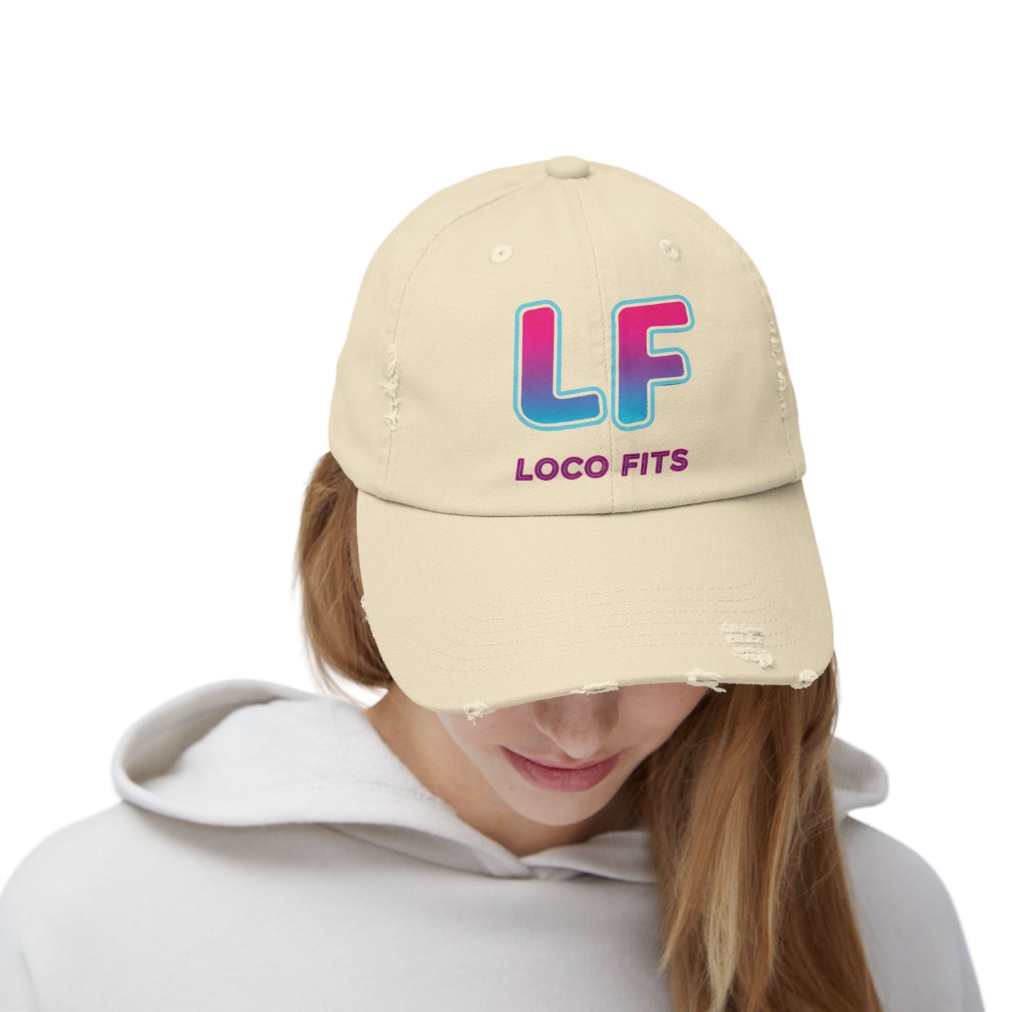 Unisex Distressed Cap - Loco Fits 'LF' Logo - Trendy Casual Hat for Everyday Wear