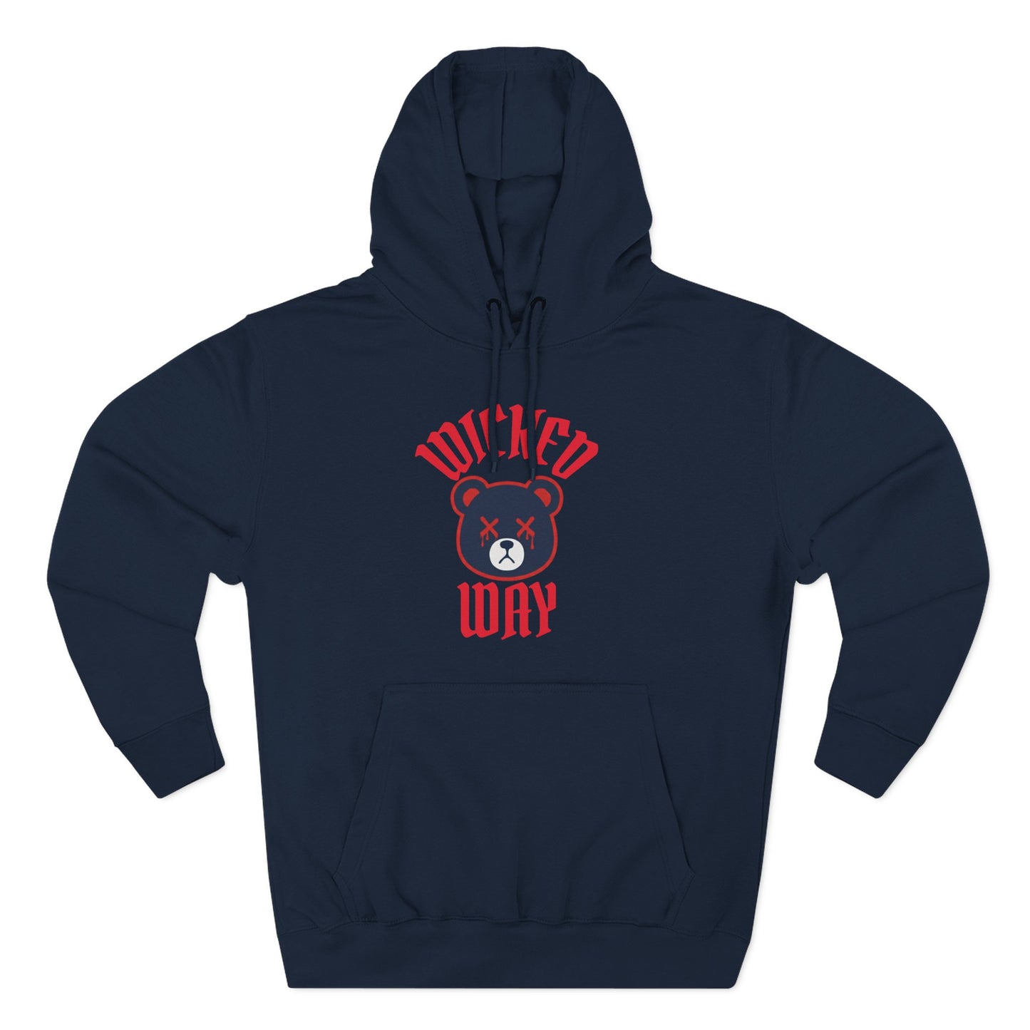 Navy Blue "Wicked Way" Deady Bear Red & Navy Blue Fleece Hoodie