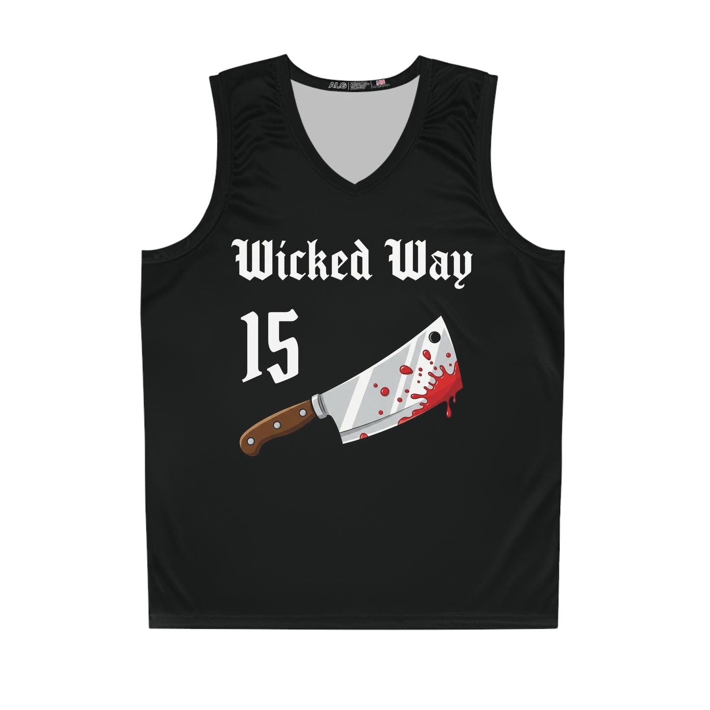 Black & White "Wicked Way" #15 Butcher Knife Alt. Basketball Jersey