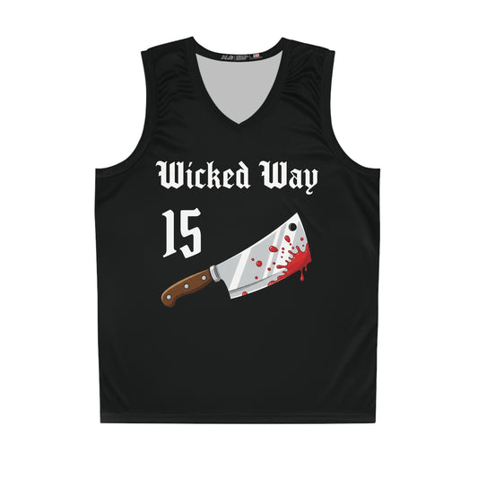 Black & White "Wicked Way" #15 Butcher Knife Alt. Basketball Jersey