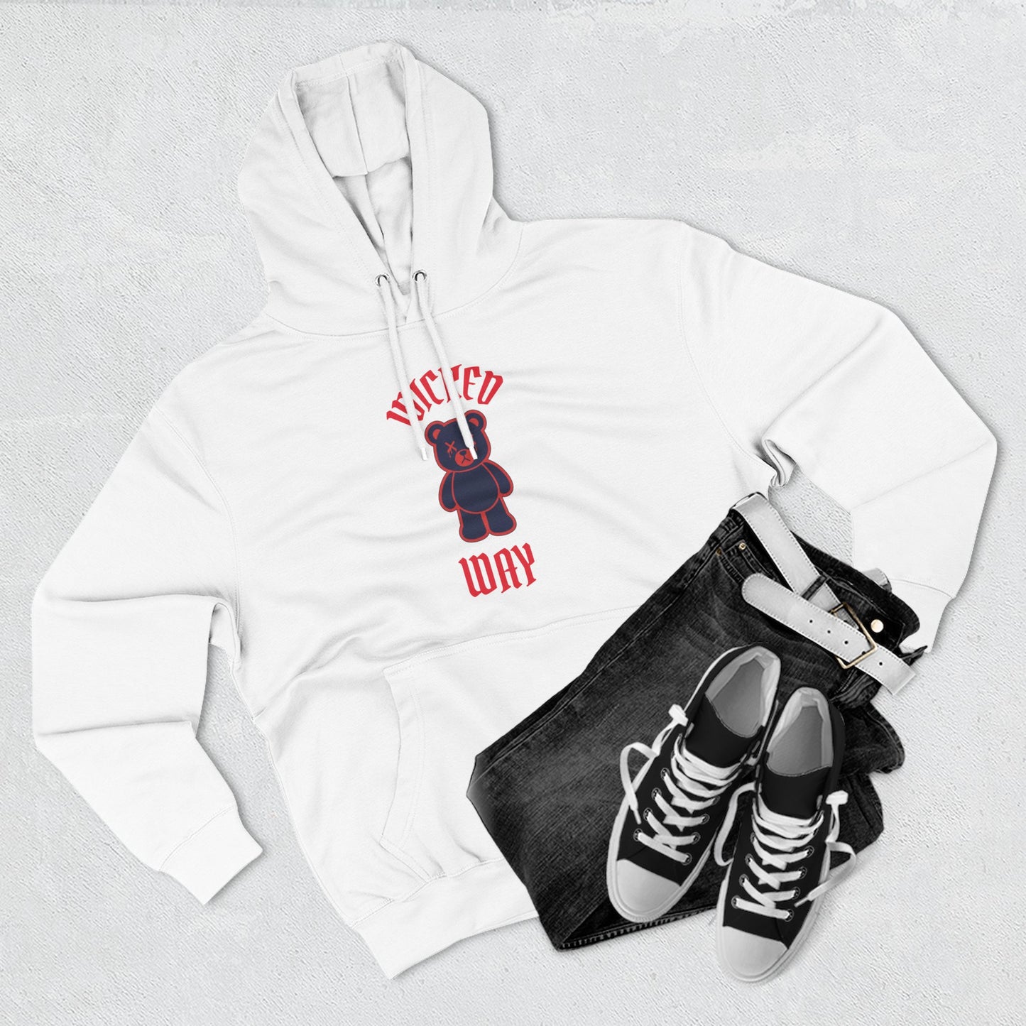 "Wicked Way" Deady Bear Red & Blue Fleece Hoodie