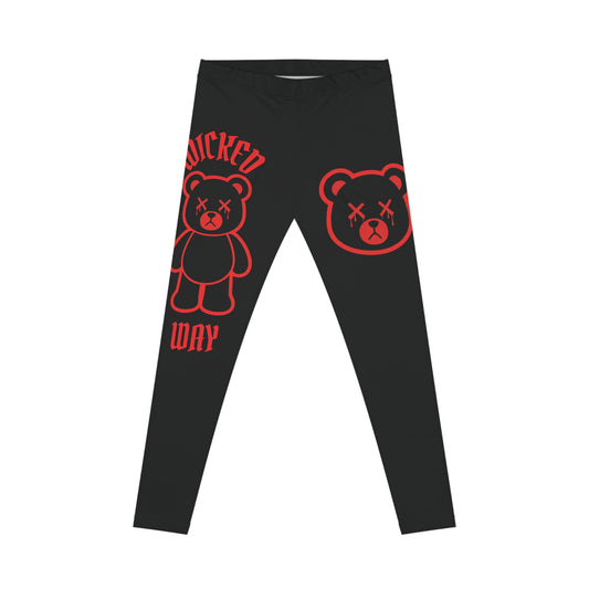 "Wicked Way" Deady Bear Black & Red Women's Casual Leggings