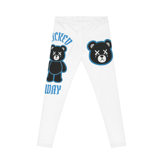 "Wicked Way" Deady Bears White & Carolina Blue Women's Casual Leggings