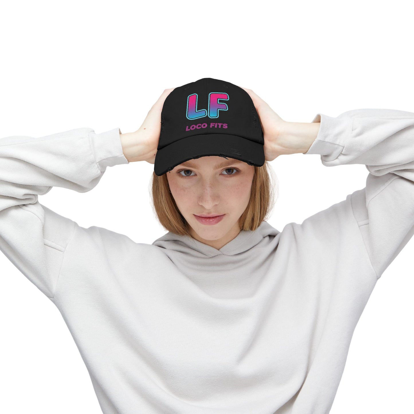 Unisex Distressed Cap - Loco Fits 'LF' Logo - Trendy Casual Hat for Everyday Wear