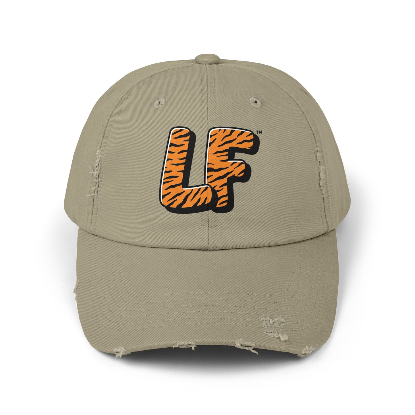 Unisex Distressed Cap with Tiger Print 'LF' Logo - Trendy Casual Hat