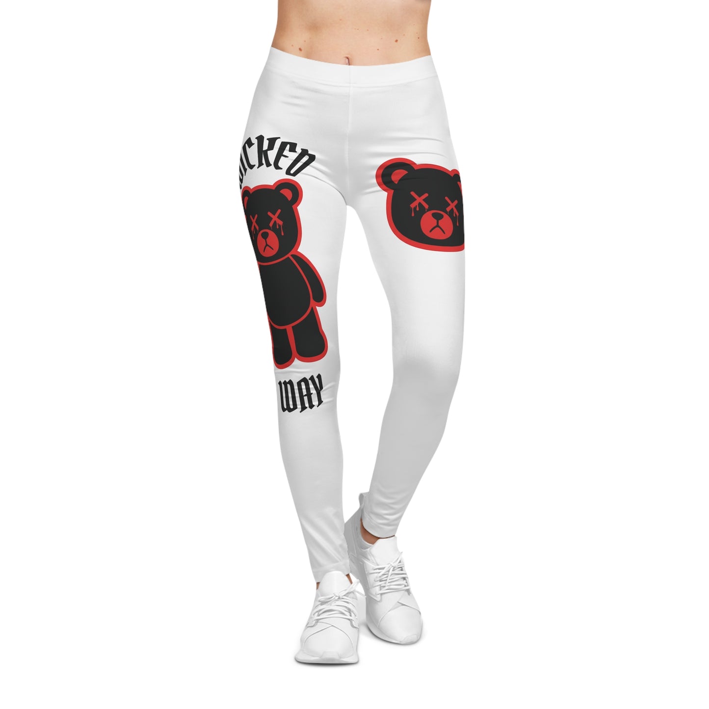 "Wicked Way" Deady Bear White, Red & Black Women's Casual Leggings