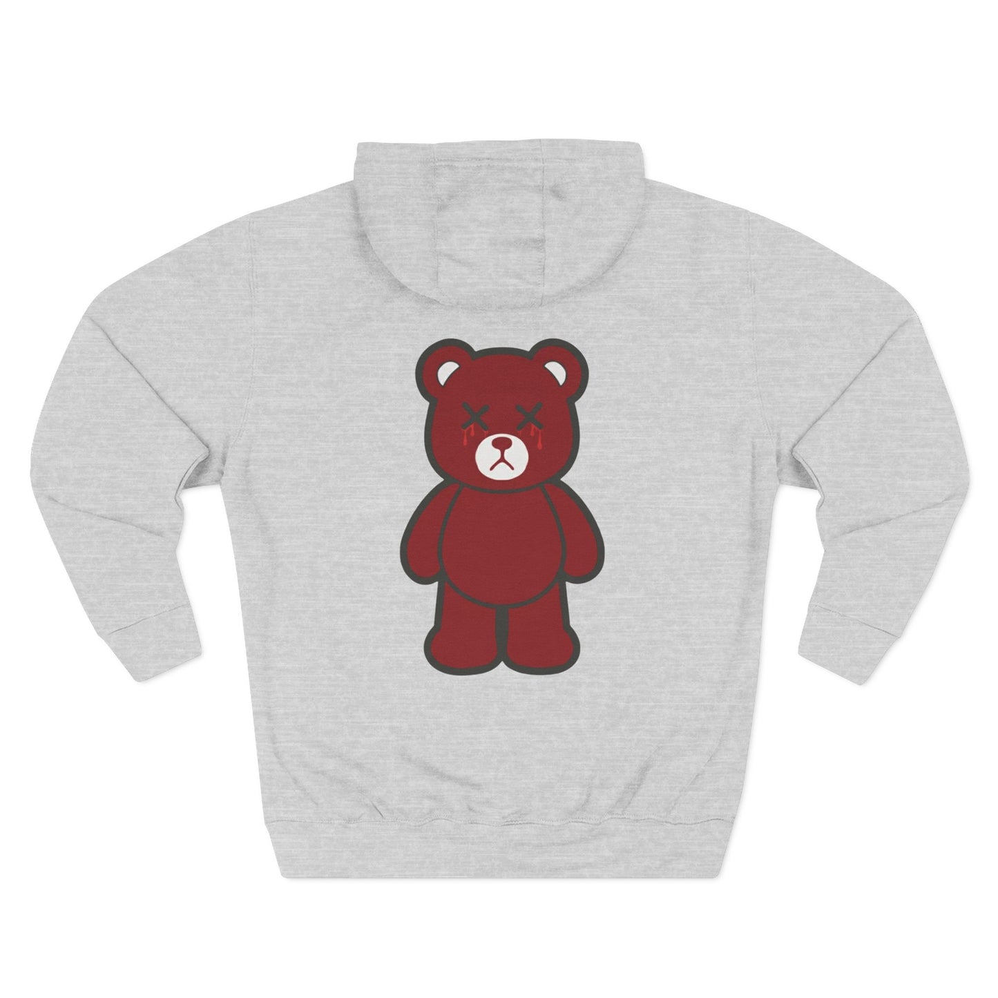 Grey "Wicked Way" Deady Bear Dark Red Fleece Hoodie