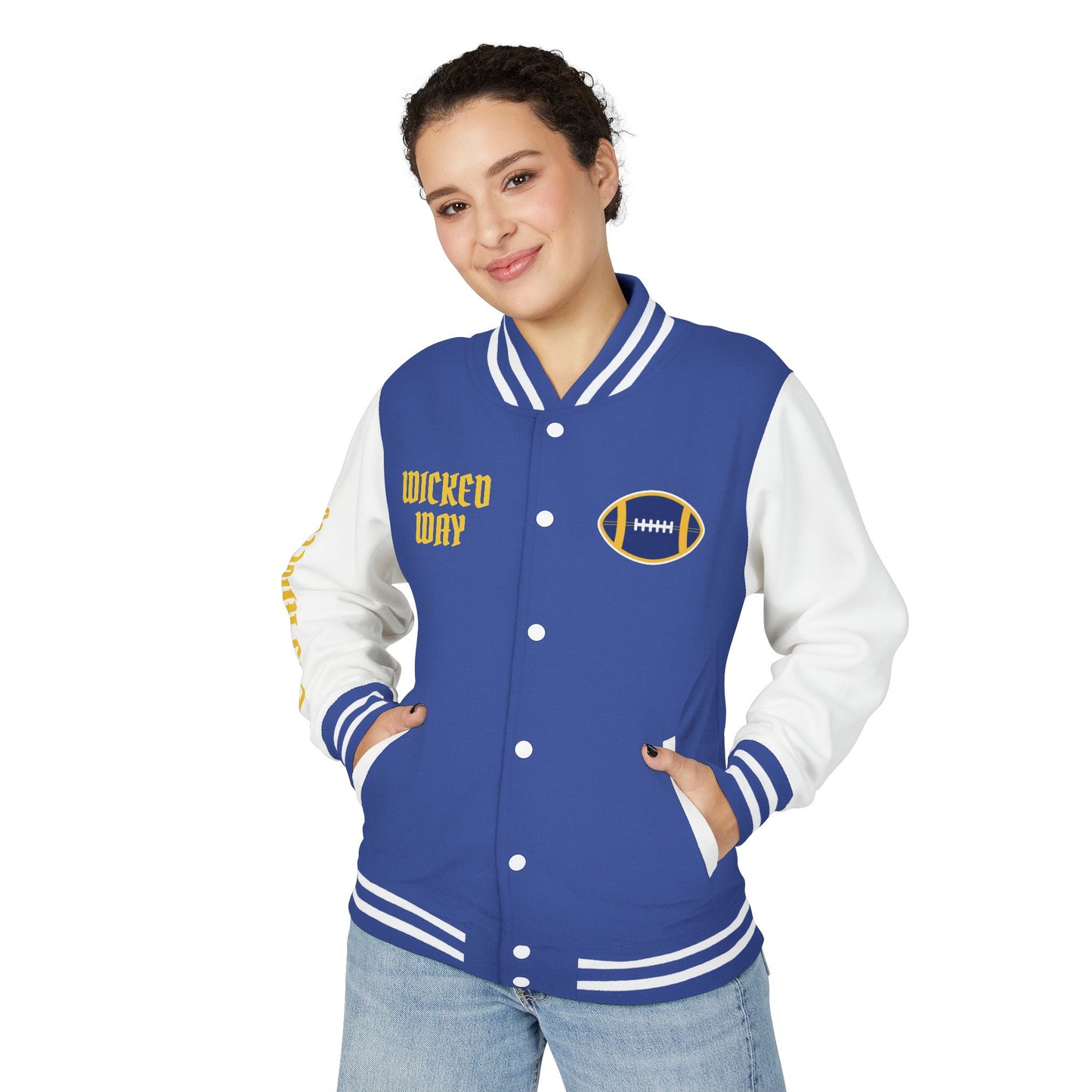 Royal Blue & White "Wicked Way" Los Angeles R Deady Bear Football Heavyweight Letterman Jacket