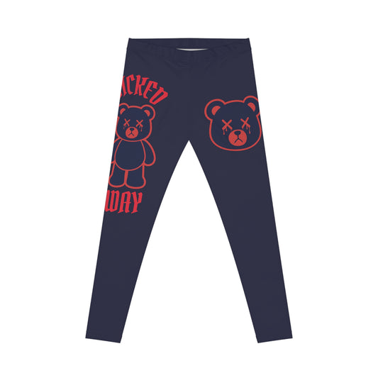 "Wicked Way" Deady Bears Dark Blue & Red Women's Casual Leggings
