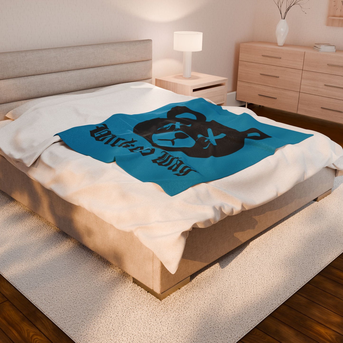 Teal "Wicked Way" Dead Bear Head Velveteen Plush Blanket