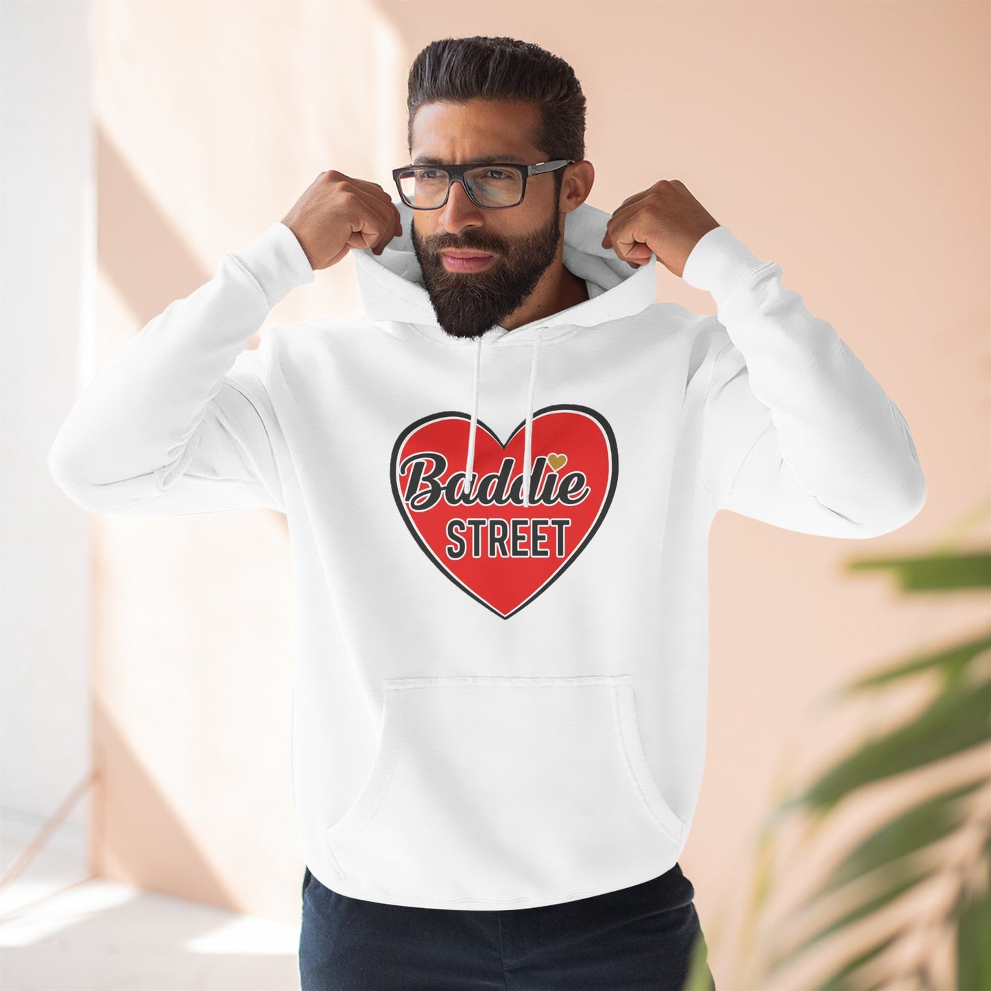 "Baddie Street" Red Heart Large Logo Fleece Hoodie