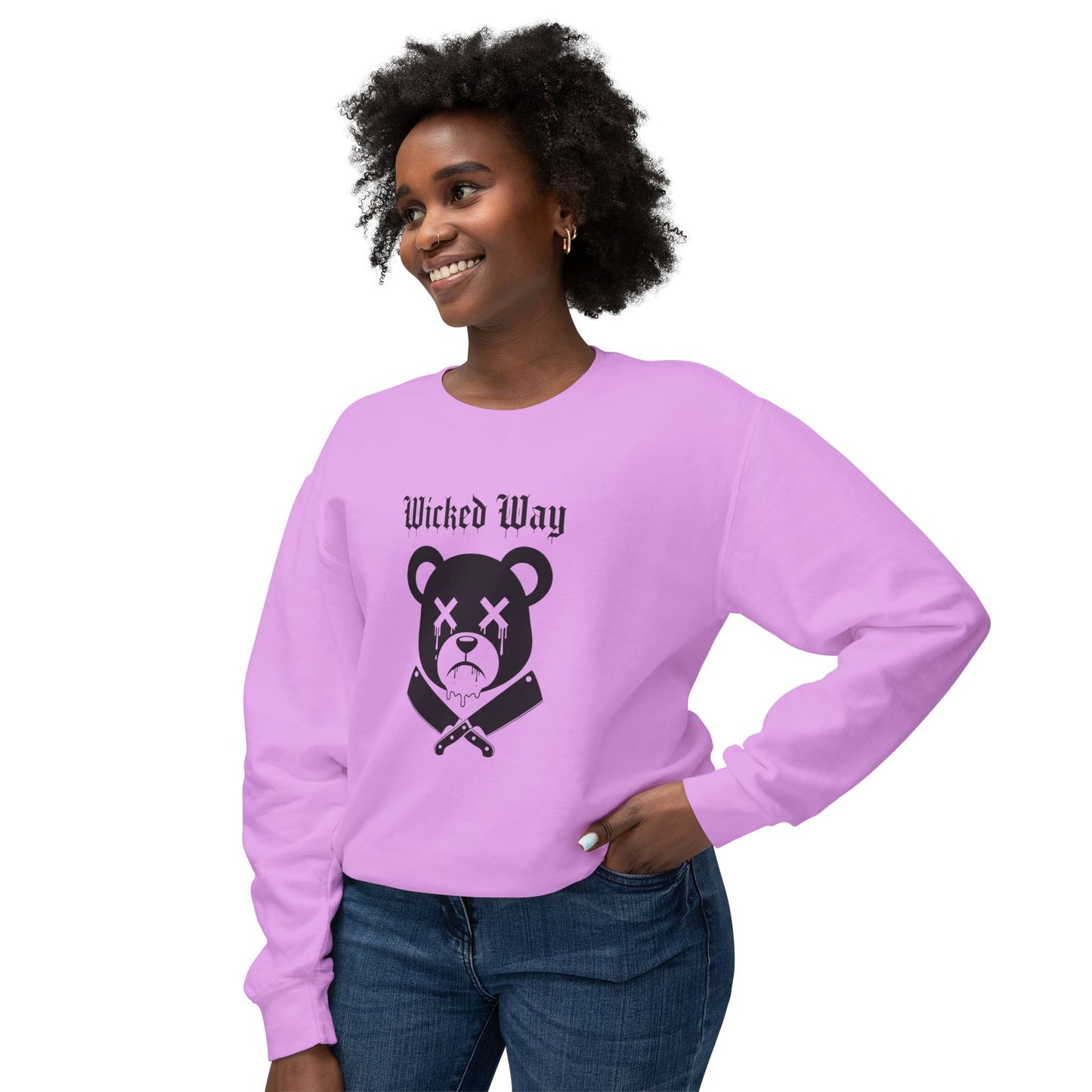 Limited Edition "Wicked Way" Drippy Bear Head Double Butcher Knife Lightweight Crewneck Sweatshirt (Multi Color Options)