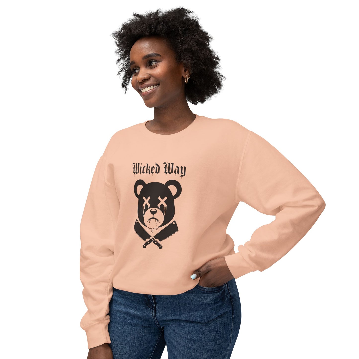 Limited Edition "Wicked Way" Drippy Bear Head Double Butcher Knife Lightweight Crewneck Sweatshirt (Multi Color Options)