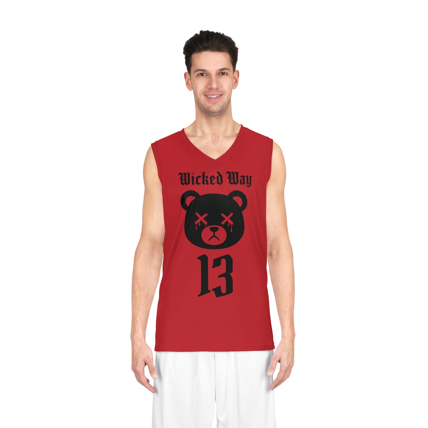 Red & Black "Wicked Way" #13 Dead Bear Head Alt, Basketball Jersey