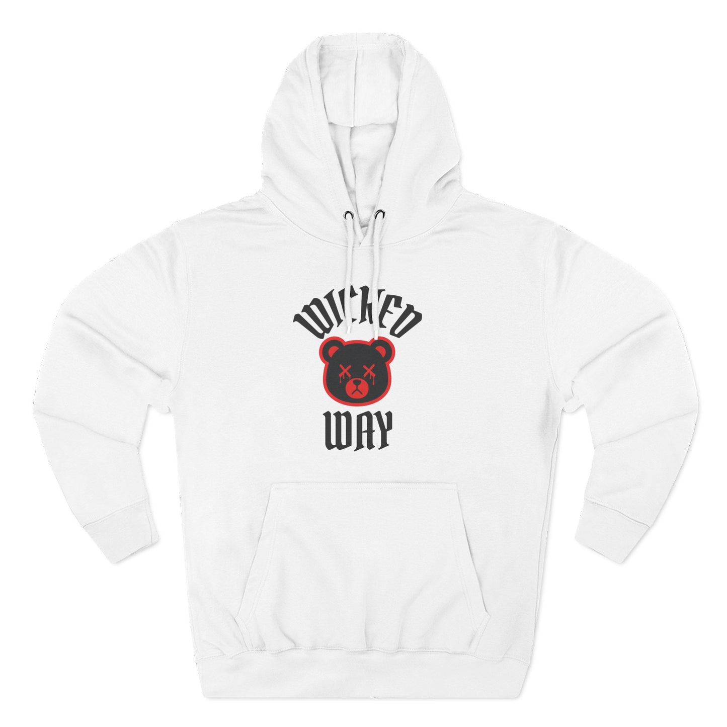 White "Wicked Way" Deady Bear Black & Red Fleece Hoodie