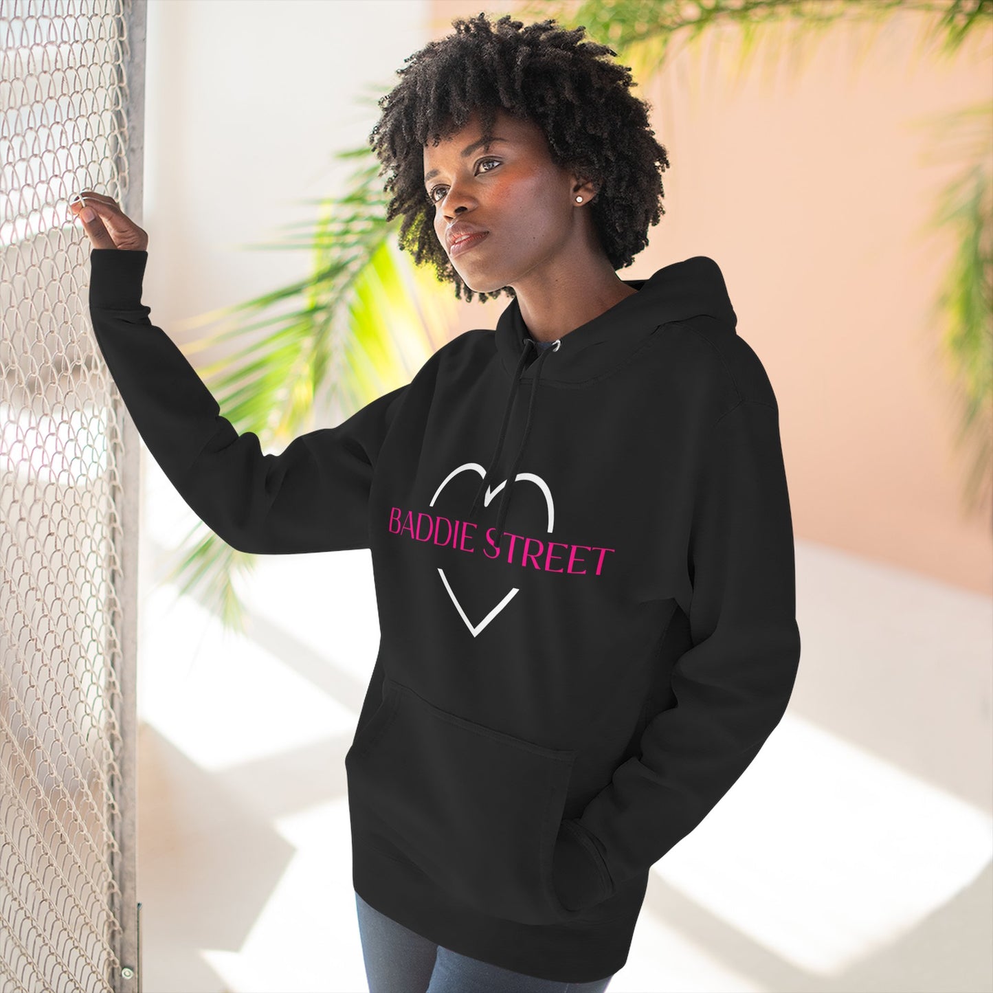 "Baddie Street" Classy Heart Pink Fleece Hoodie