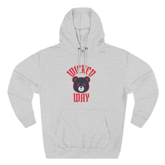 Grey "Wicked Way" Deady Bear Red & Navy Blue Fleece Hoodie