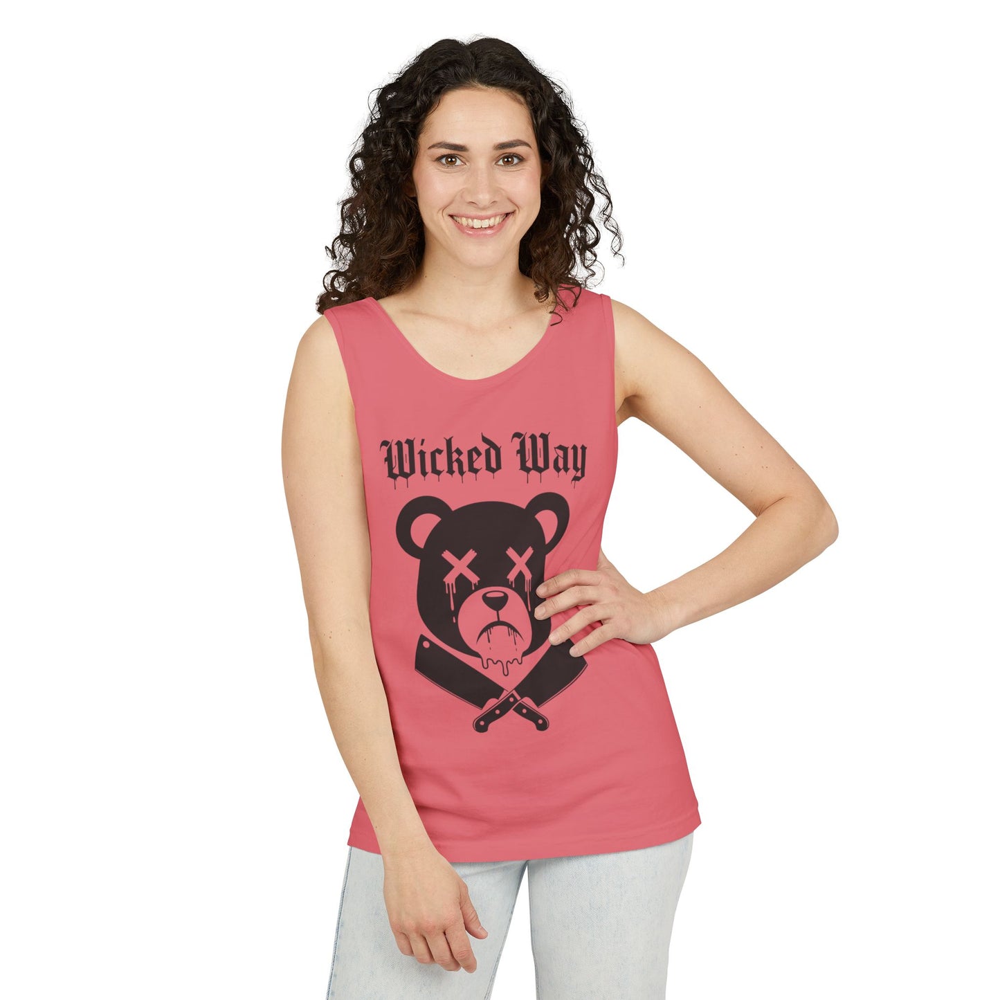 Limited Edition "Wicked Way" Drippy Bear Head Double Butcher Knife Tank Top