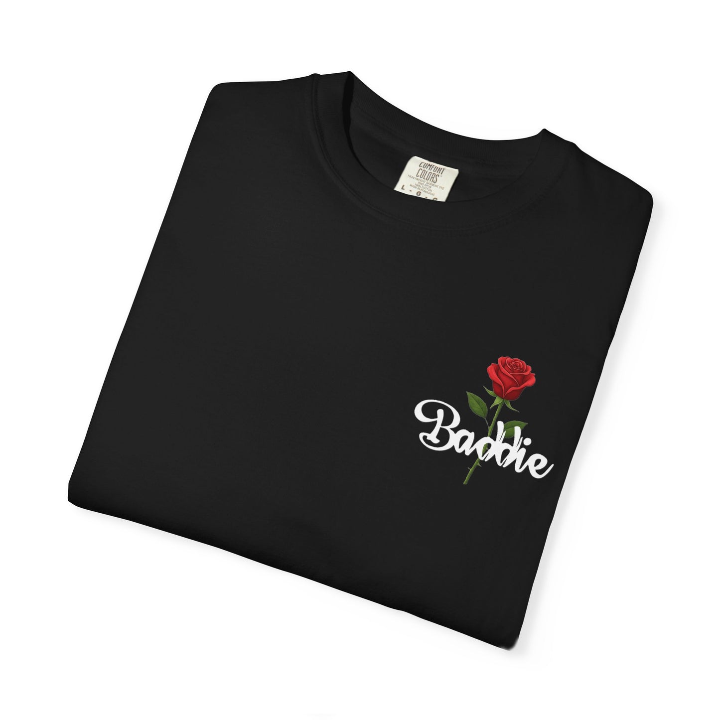 "Baddie Street" Labeled Baddie Rose Pocket Logo Graphic T-Shirt