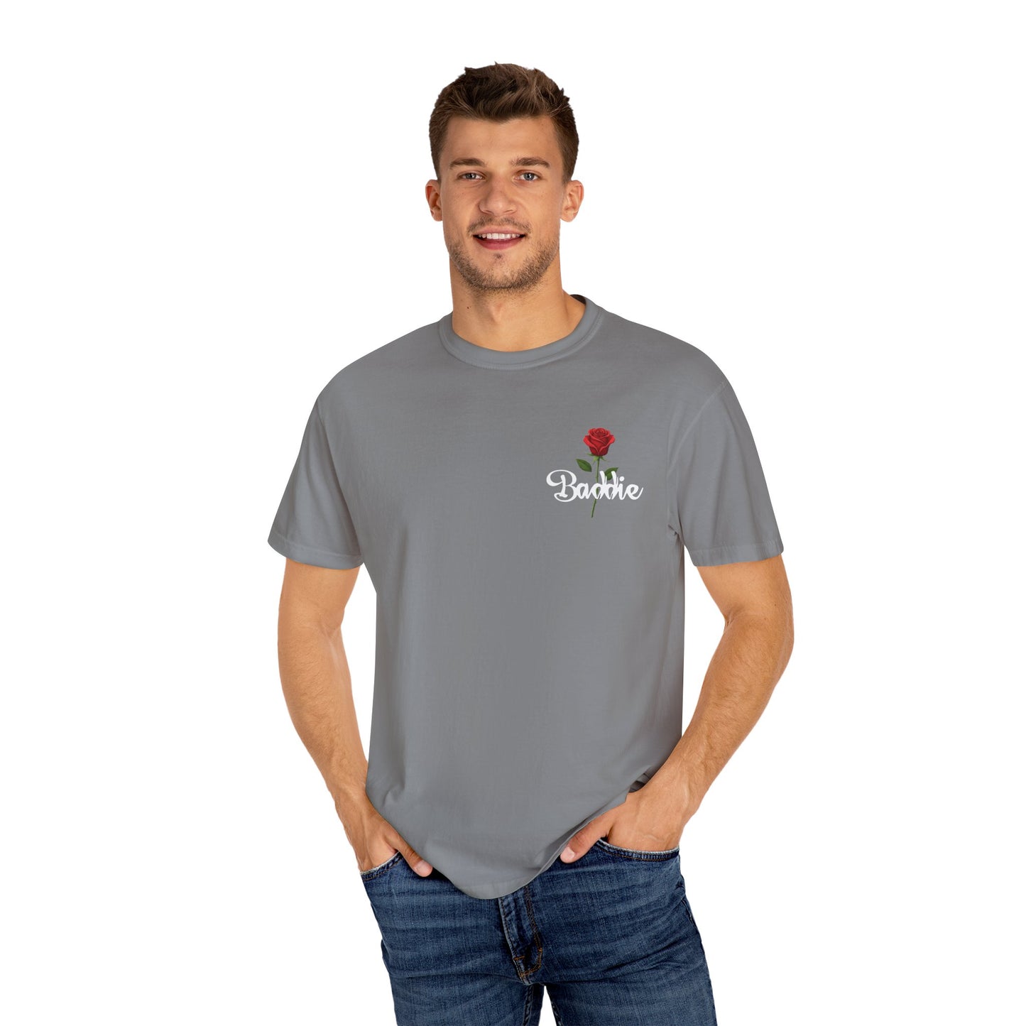 "Baddie Street" Labeled Baddie Rose Pocket Logo Graphic T-Shirt