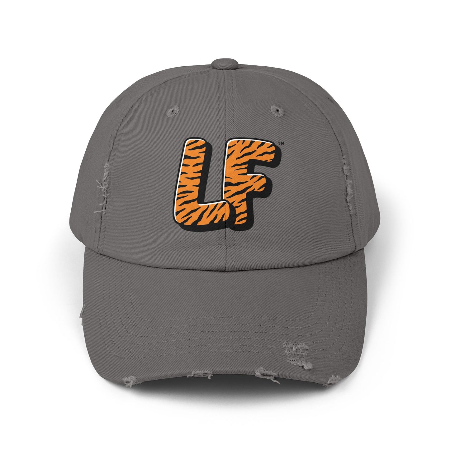 Unisex Distressed Cap with Tiger Print 'LF' Logo - Trendy Casual Hat