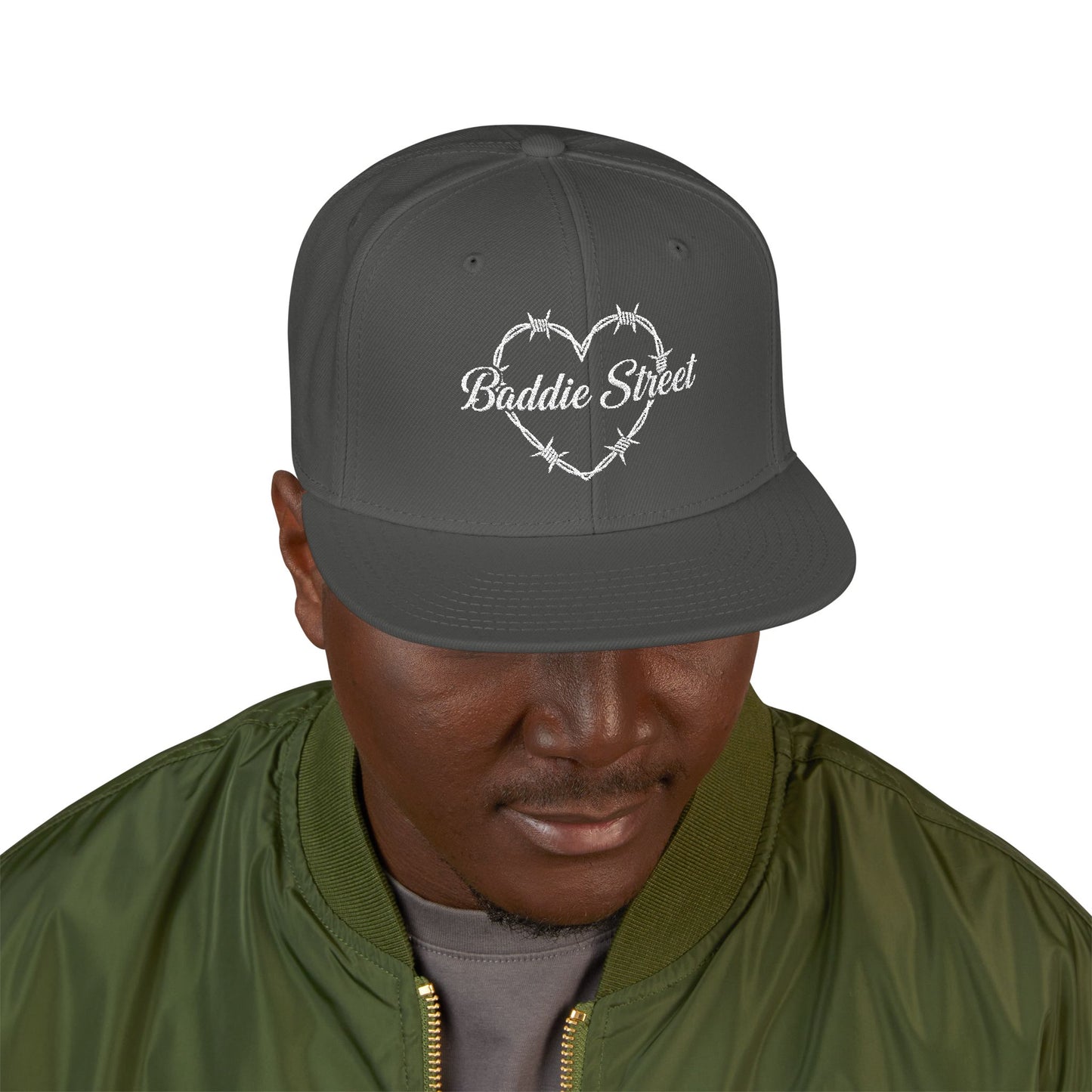 "Baddie Street" Heart of Barbed Wire Script Snapback Hat
