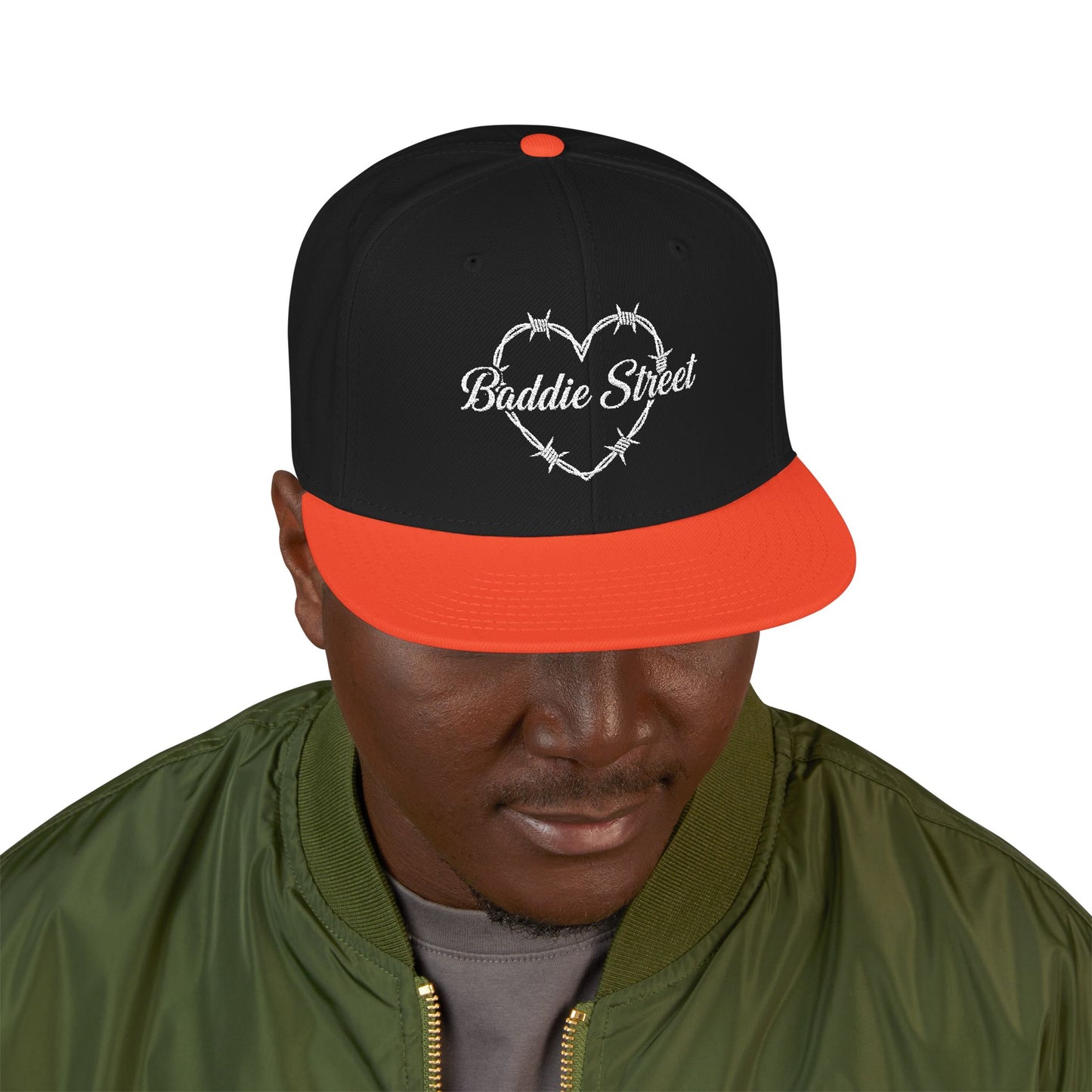 "Baddie Street" Heart of Barbed Wire Script Snapback Hat