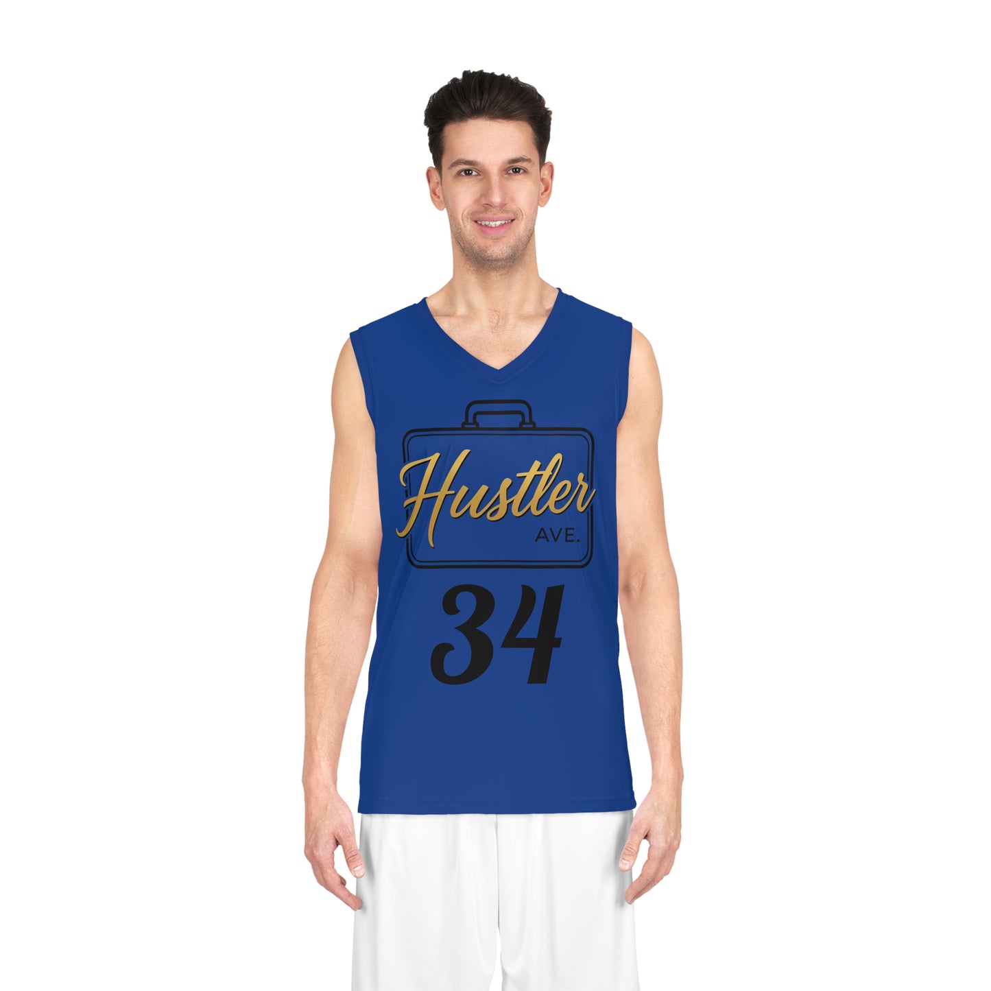 Blue "Hustler Ave" #34 All Business Gold Briefcase Alt. Basketball Jersey