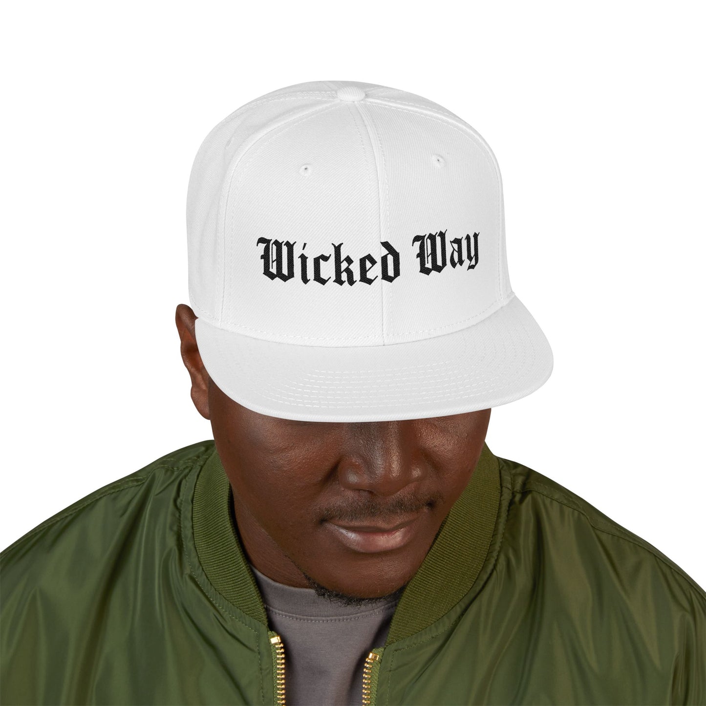 "Wicked Way" Black Gothic Script Flat Bill Cap