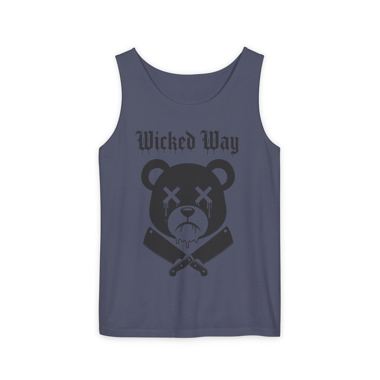Limited Edition "Wicked Way" Drippy Bear Head Double Butcher Knife Tank Top