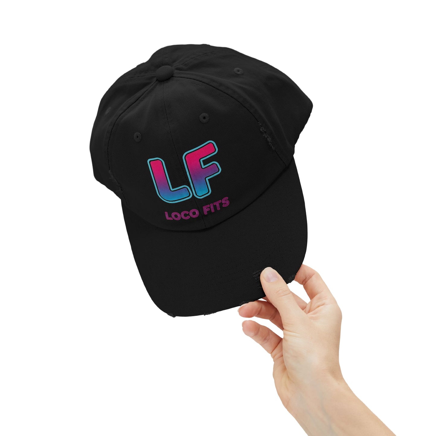 Unisex Distressed Cap - Loco Fits 'LF' Logo - Trendy Casual Hat for Everyday Wear