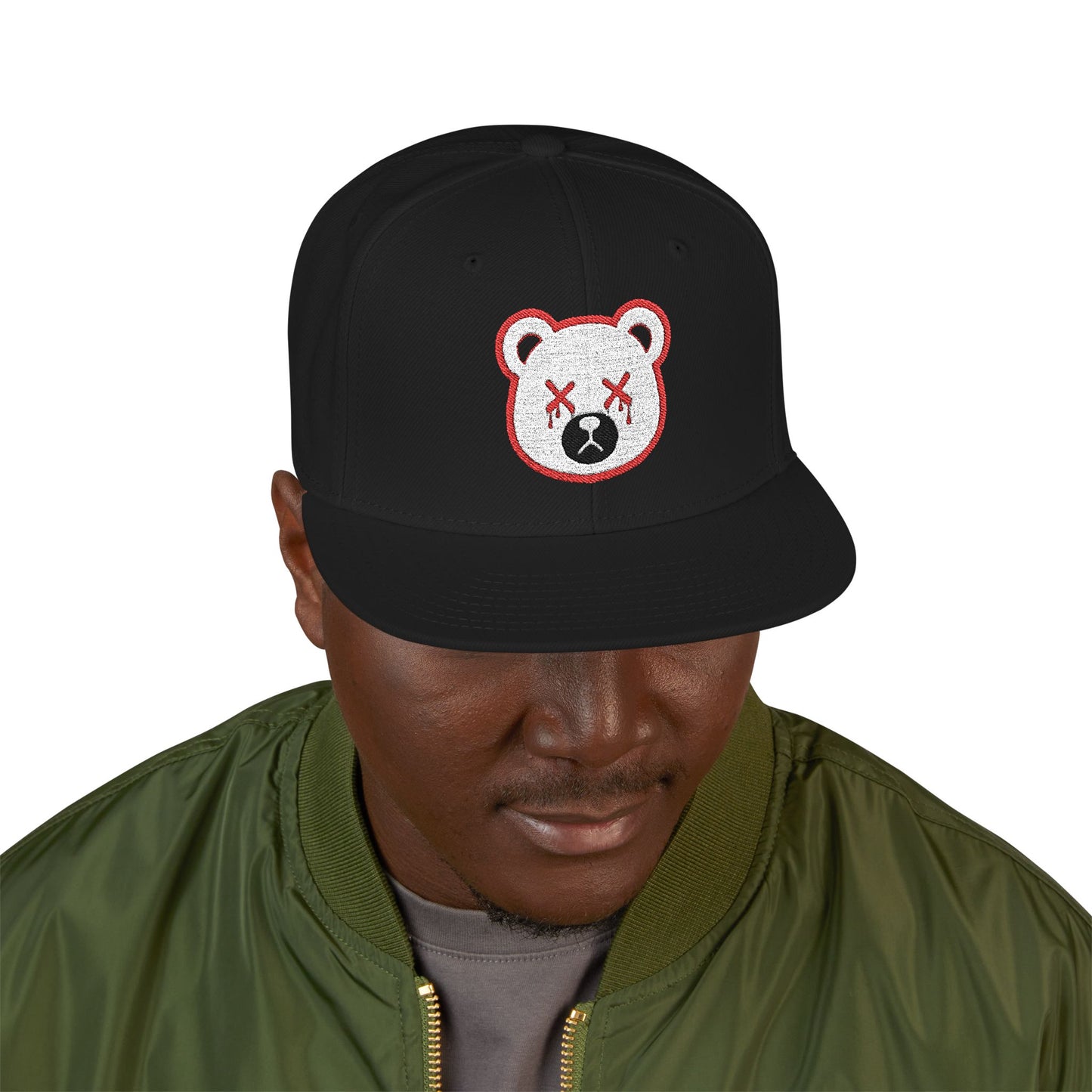 "Wicked Way" Deady Bear Head White & Red on Black Snapback