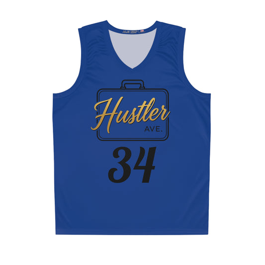 Blue "Hustler Ave" #34 All Business Gold Briefcase Alt. Basketball Jersey