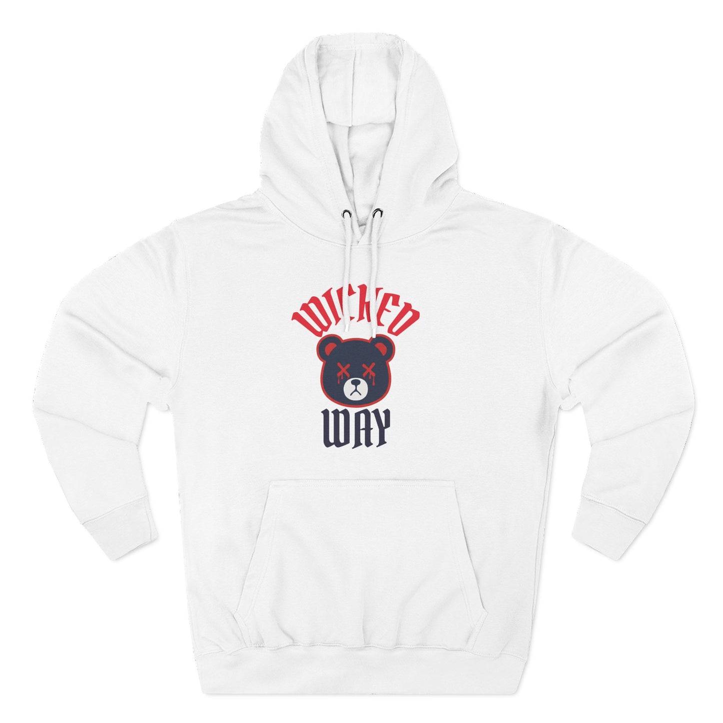 White "Wicked Way" Deady Bear Navy Blue & Red Fleece Hoodie