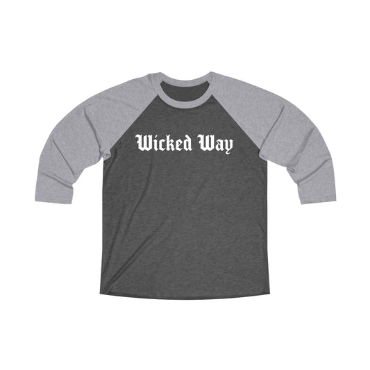 "Wicked Way" Dead Bear Head White Logo 3/4 Raglan Tee
