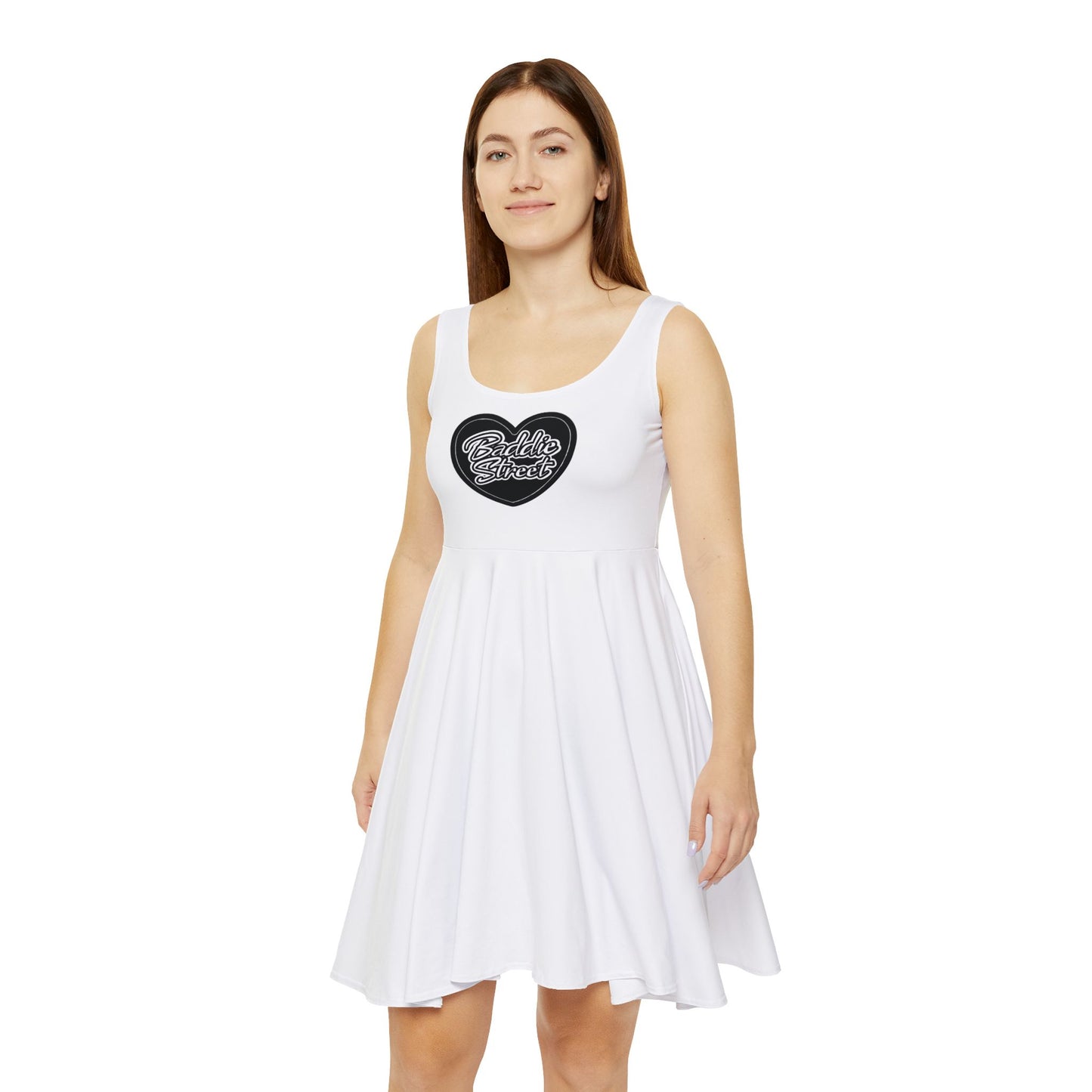 "Baddie Street" Black & White Full Heart V2 Women’s Skater Dress