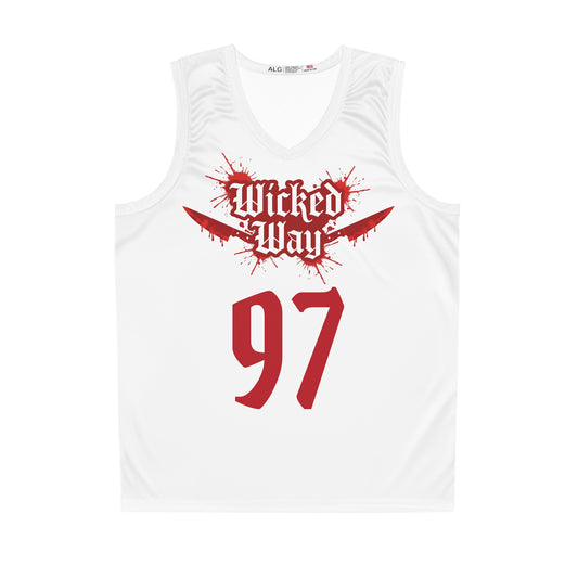 Red & White "Wicked Way" #97 Double Kitchen Knives Alt. Basketball Jersey
