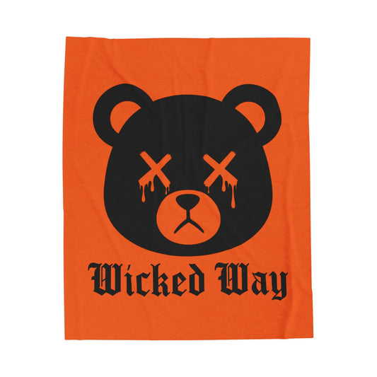 Orange "Wicked Way" Dead Bear Head Velveteen Plush Blanket