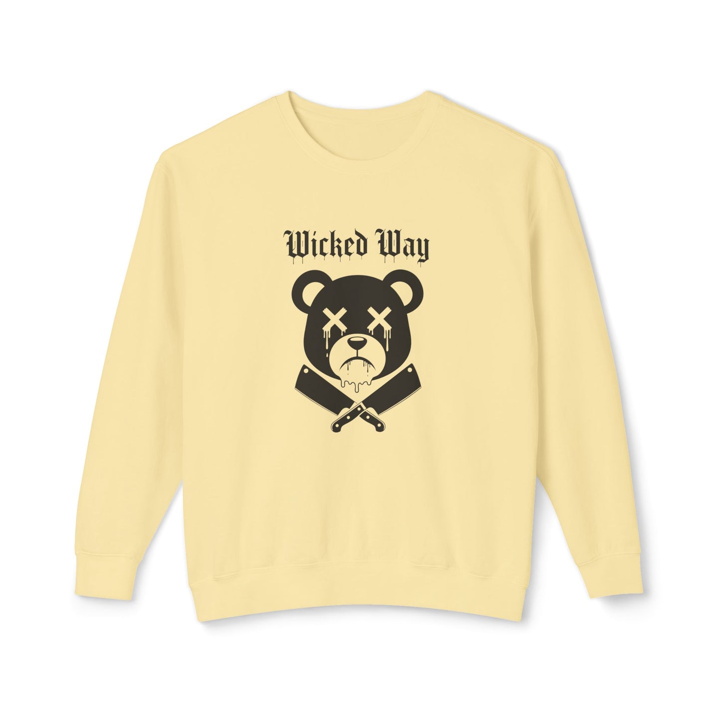 Limited Edition "Wicked Way" Drippy Bear Head Double Butcher Knife Lightweight Crewneck Sweatshirt (Multi Color Options)