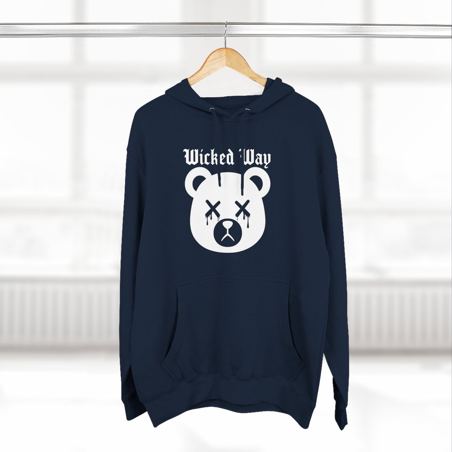 "Wicked Way" Deady Bear Head White Logo Hoodie