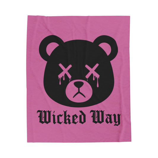 Light Pink "Wicked Way" Dead Bear Head Velveteen Plush Blanket