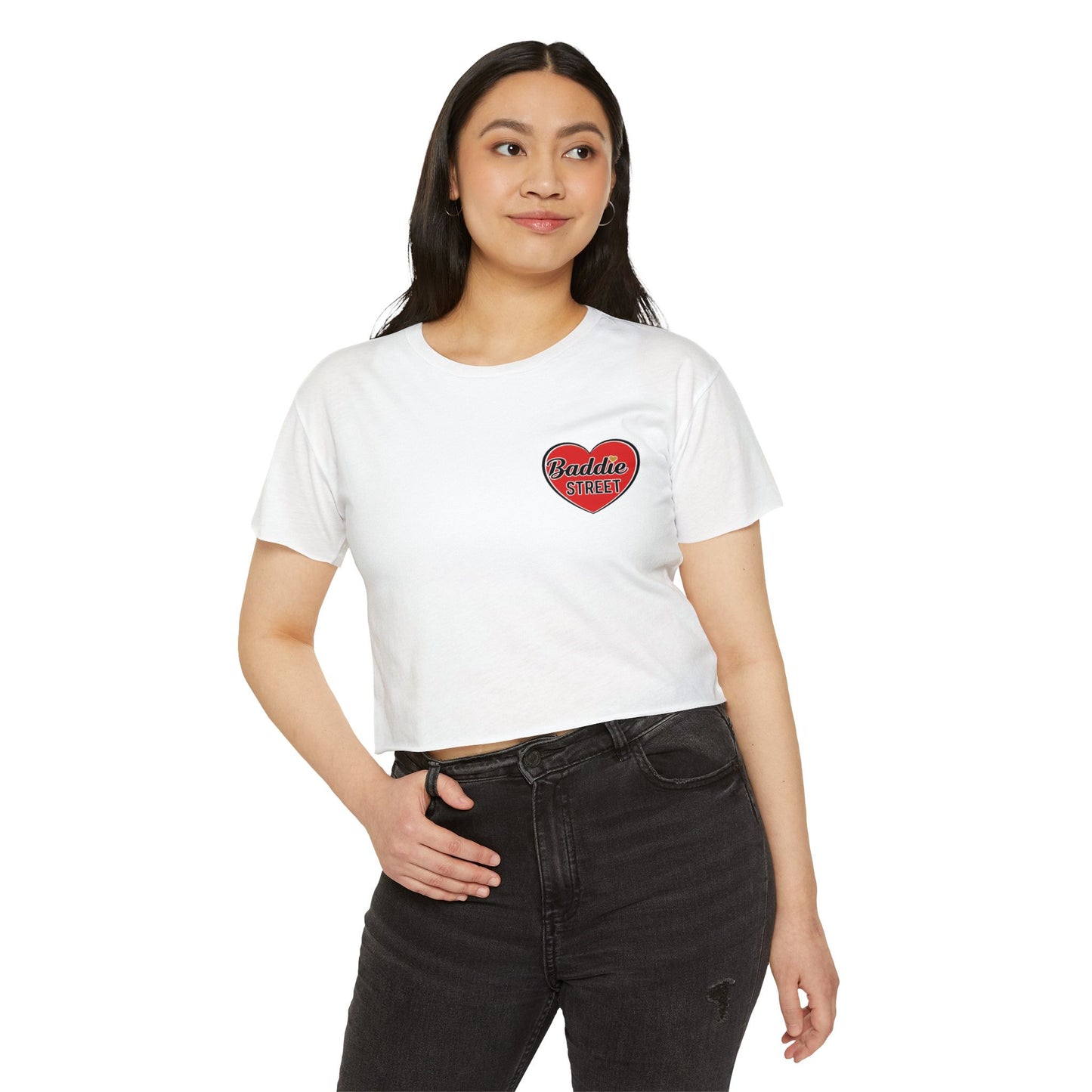 "Baddie Street" Red Heart Pocket Logo Women's Crop Top