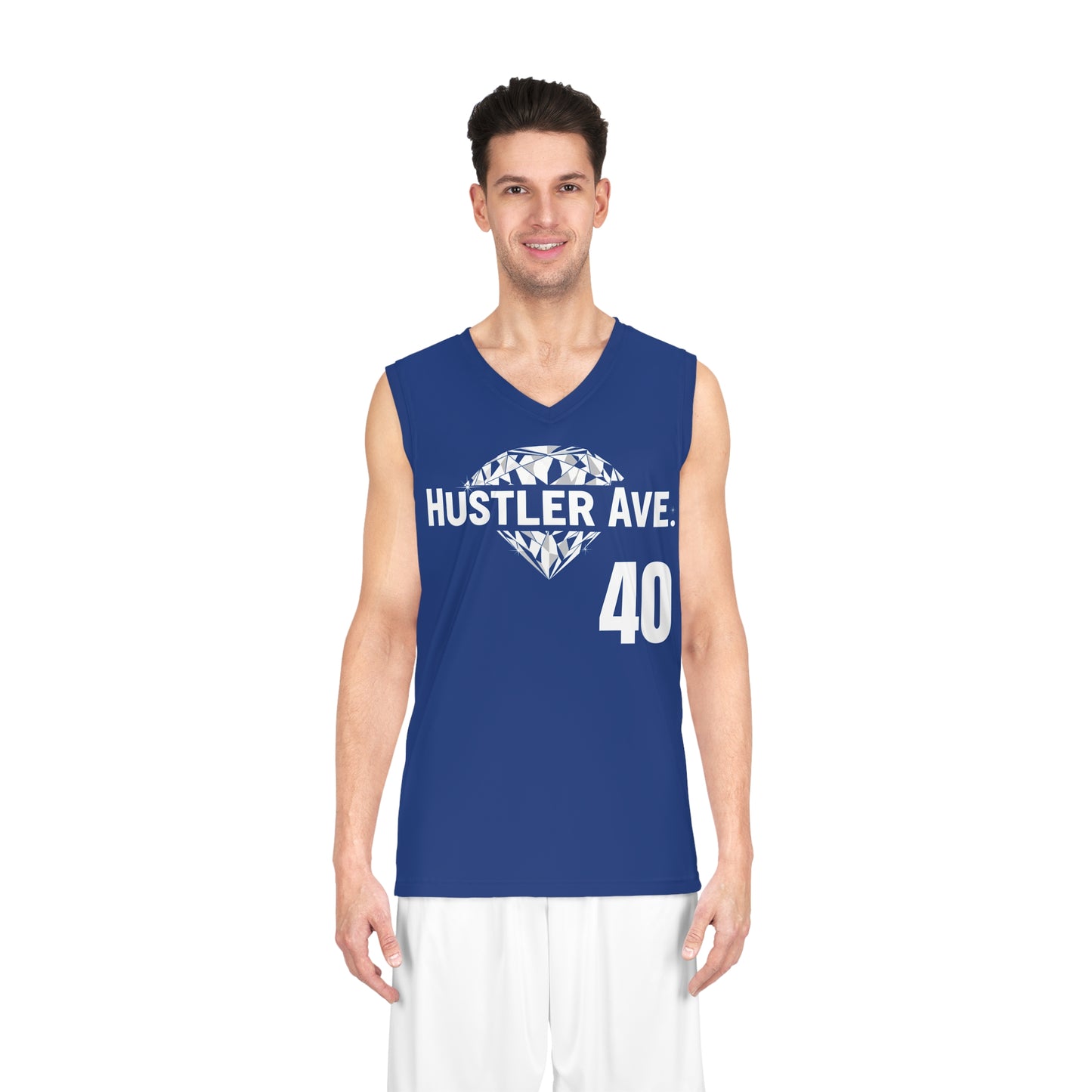 Blue "Hustler Ave" #40 Diamond Status Alt. Basketball Jersey