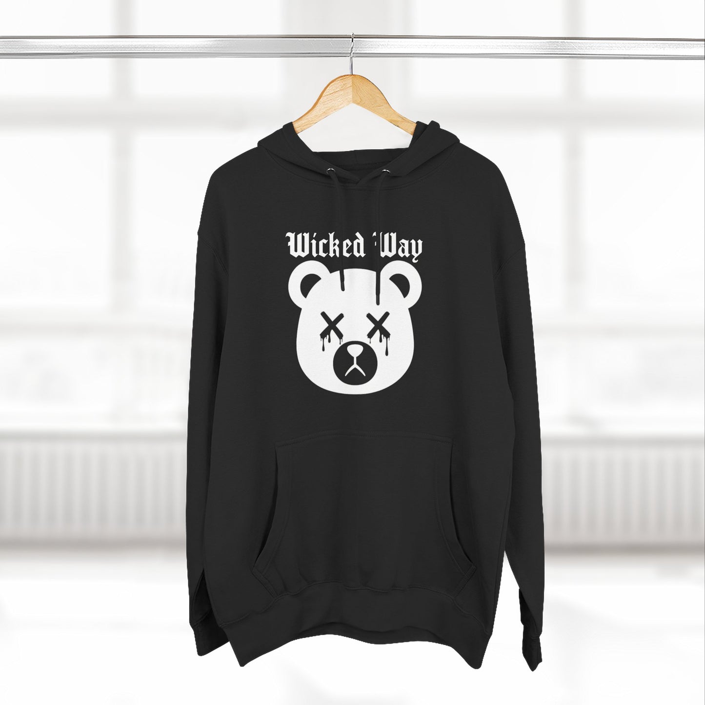 "Wicked Way" Deady Bear Head White Logo Hoodie
